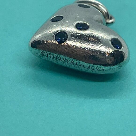 RARE Tiffany & Co. Blue Sapphire Etoile Heart Charm Pendant Sterling Silver - Picture 3 of 15